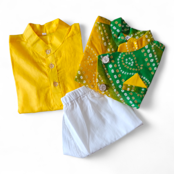 Green Yellow bandhani Kurta pajama with jacket - Image 3