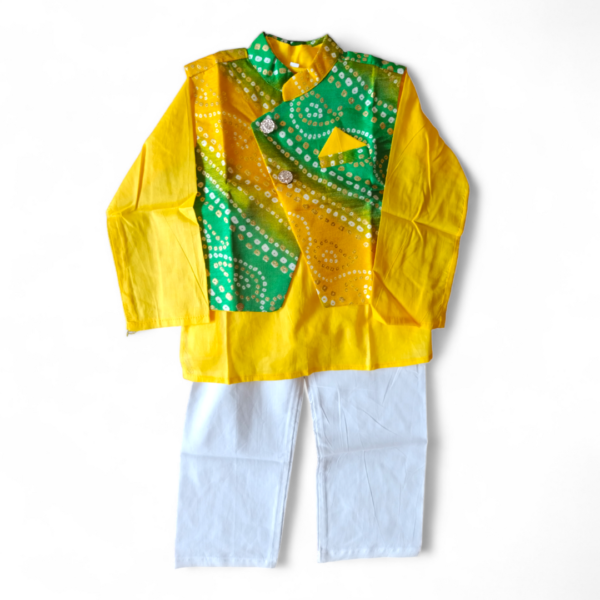 Green Yellow bandhani Kurta pajama with jacket - Image 4