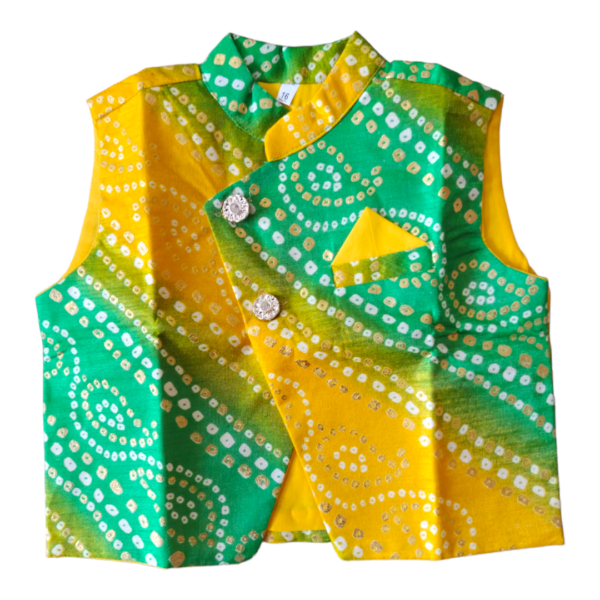 Green Yellow bandhani Kurta pajama with jacket - Image 5