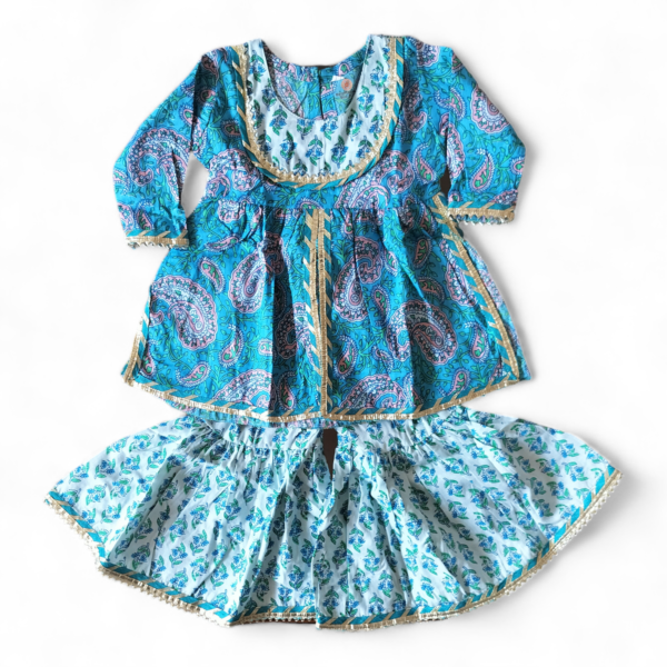Blue sanganeri print kurta Sharara set - Image 2