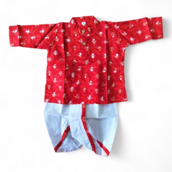 Red white dhoti Kurta set