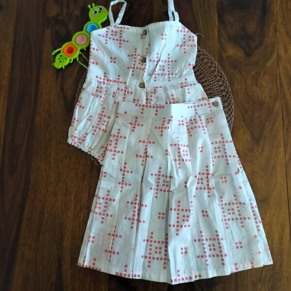 “White Bandhej romper and skirt set for girls – 2-piece traditional summer outfit”