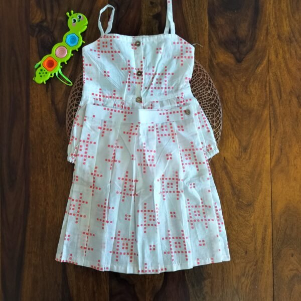 “White Bandhej romper and skirt set for girls – 2-piece traditional summer outfit”