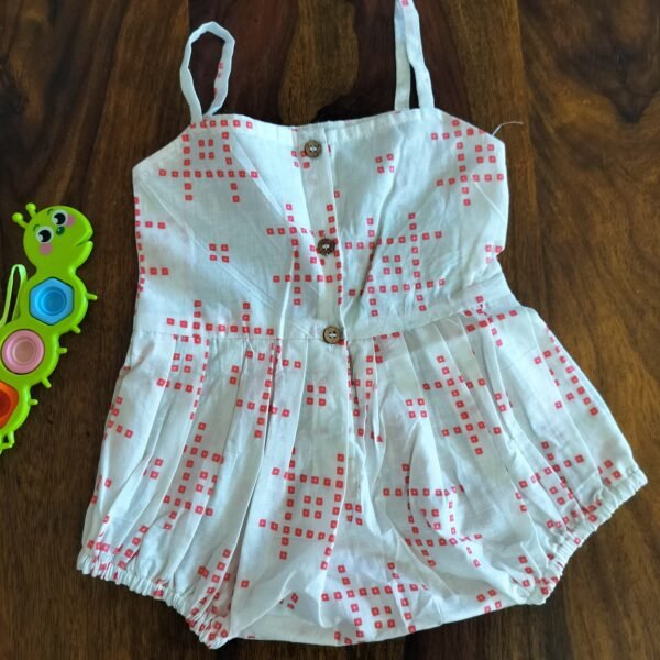 “White Bandhej romper and skirt set for girls – 2-piece traditional summer outfit”