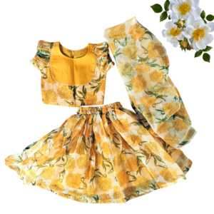 Lehenga Genda Phool for Girls – Yellow Floral Ethnic Wear Set with Dupatta