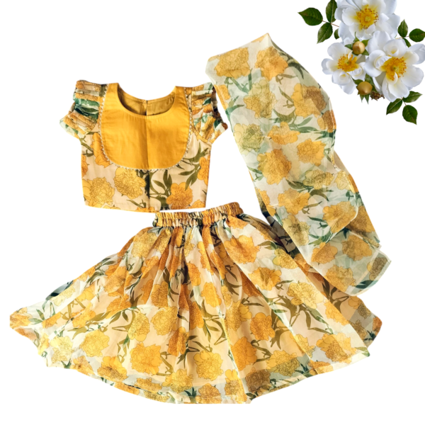 Lehenga Genda Phool for Girls – Yellow Floral Ethnic Wear Set with Dupatta